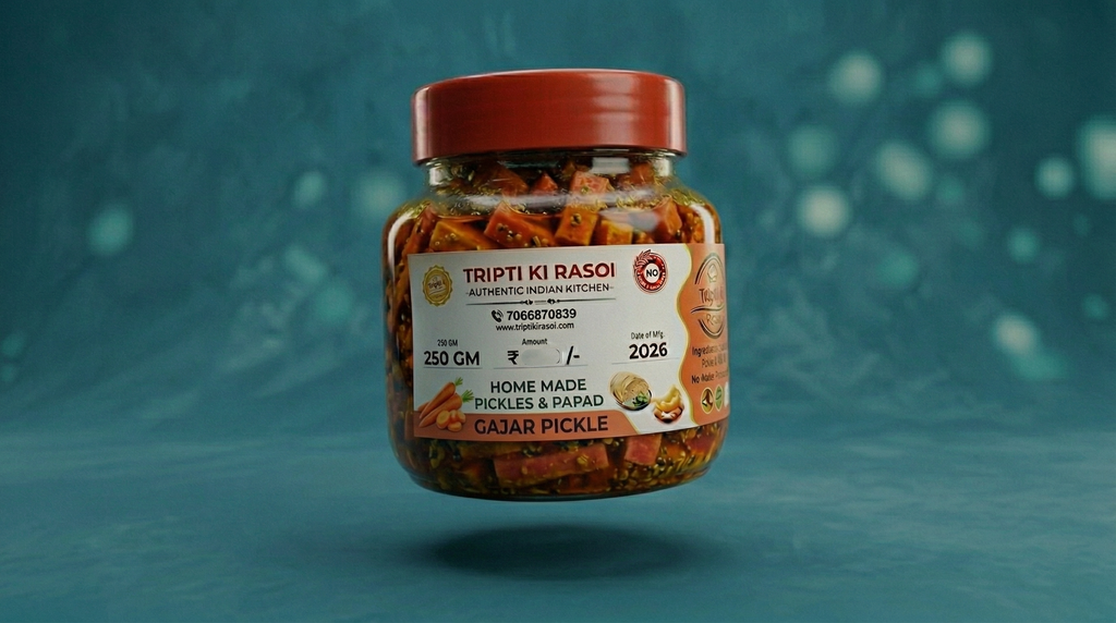 Homemade Carrot pickle with mustard oil in glass jar