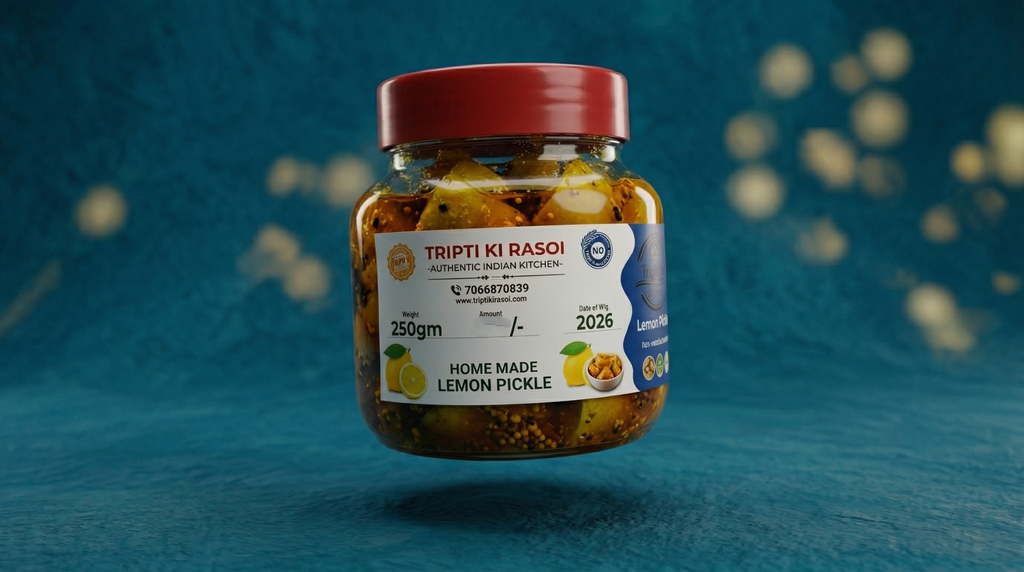 Homemade Lemon pickle with no oil in glass jar